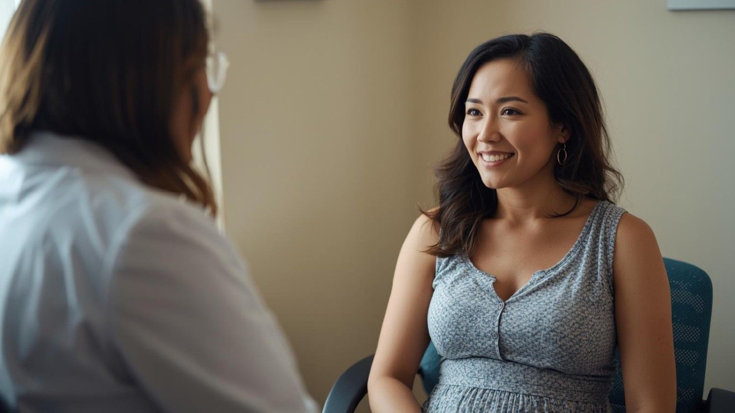 A mother receiving personalized care and advice from her OBGYN specialist.