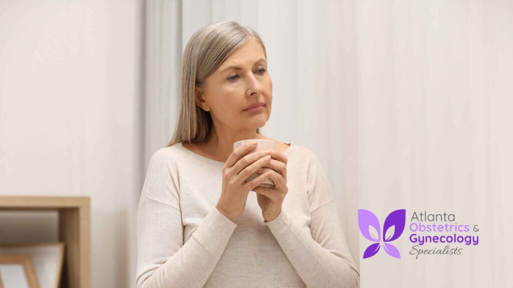 A woman looking uneasy