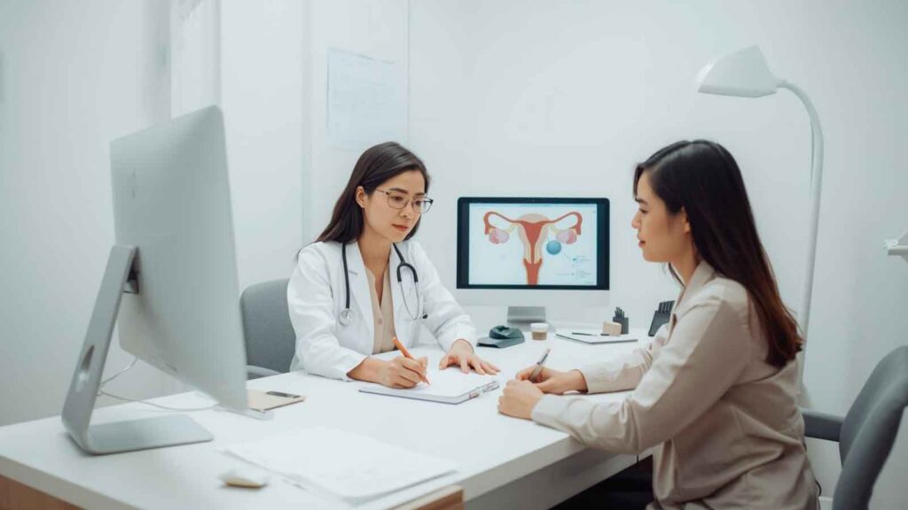 OBGYN discussing treatment options for cervical dysplasia with a patient.